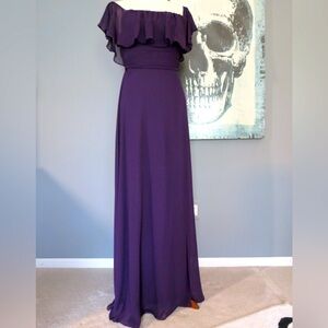 Ever Pretty Purple Ruffled Off-Shoulder Gown